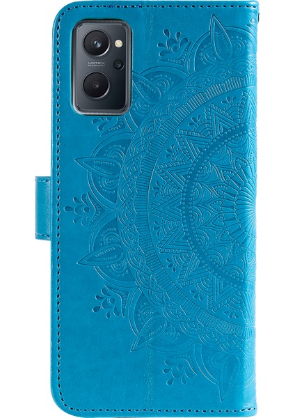 Realme 9i/oppo A36/A76 Baskılı Mandala Çiçek Pu Deri Kılıf Görüntüleme Standı Cüzdan Folio Flip Kılıf Bilek Kayışı Ile-Mavi (Yurt Dışından) modelleri