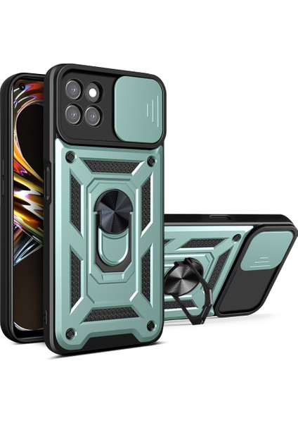 Halka Kickstand Tasarım Telefon Kılıfı Kamera Kayar Kapak Pc + Tpu Düşmeye Dayanıklı Hibrit Telefon Koruyucu Realme 8i/narzo 50 4g-Yeşil (Yurt Dışından)