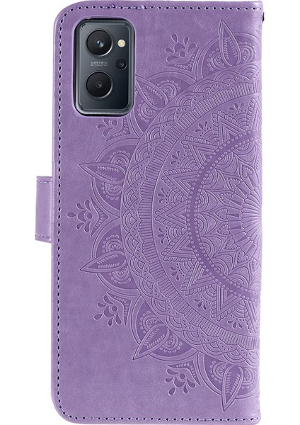 Realme 9i/oppo A36/A76 Baskılı Mandala Çiçek Pu Deri Kılıf Görüntüleme Standı Cüzdan Folio Flip Kılıf Bilek Kayışı Ile-Mor (Yurt Dışından) modelleri