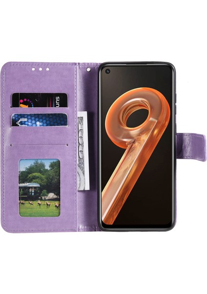 Realme 9i/oppo A36/A76 Baskılı Mandala Çiçek Pu Deri Kılıf Görüntüleme Standı Cüzdan Folio Flip Kılıf Bilek Kayışı Ile-Mor (Yurt Dışından) fırsatları