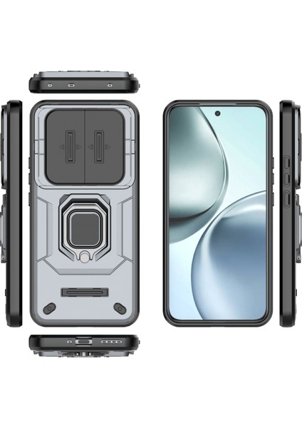 Realme 14 Pro+5g Kılıf Pc+Tpu Kickstand Telefon Koruyucu Lens Kapağı Ile-Gri (Yurt Dışından)
