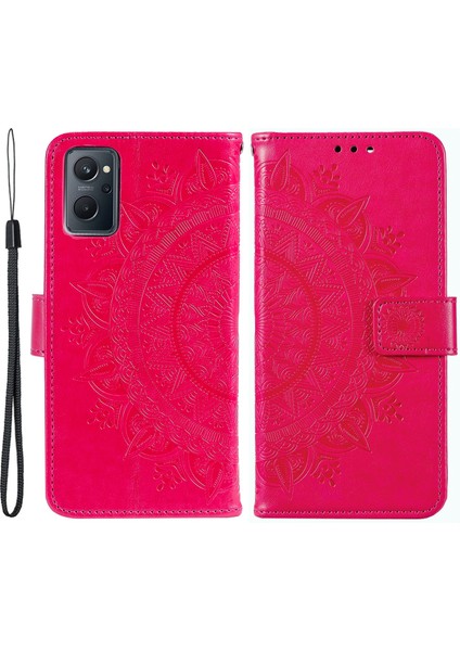 Realme 9i/oppo A36/A76 Baskılı Mandala Çiçek Pu Deri Kılıf Görüntüleme Standı Cüzdan Folio Flip Kılıf Bilek Kayışı Ile-Gül (Yurt Dışından)