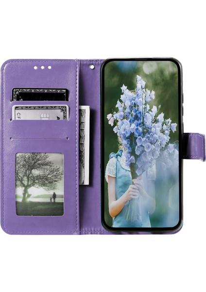 Realme C30 4g Için Mandala Çiçek Desenli Baskılı Telefon Kılıfı, Pu Deri El Kayışı Tasarımı Manyetik Düşmeye Karşı Kapak Standı Cüzdan-Mor (Yurt Dışından) modelleri