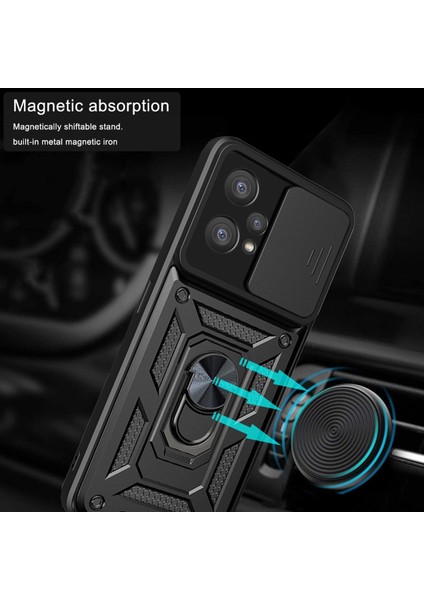 Realme 9 Pro+Sert Pc+Yumuşak Tpu Telefon Kılıfı Sürgülü Lens Koruma Halkası Kickstand Kılıf-Gümüş (Yurt Dışından) modelleri