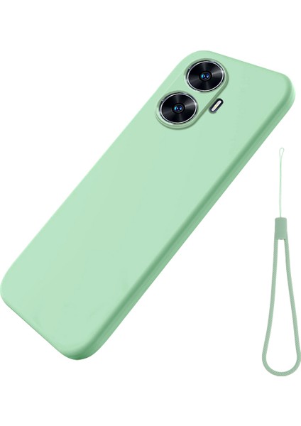 Realme Narzo N55 4g Sıvı Silikon Telefon Kılıfı Düşmeye Karşı Yumuşak Astarlı Telefon Kılıfı Askılı-Yeşil (Yurt Dışından)