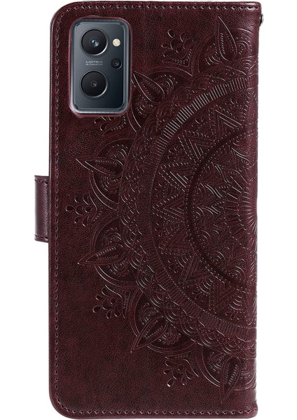 Realme 9i/oppo A36/A76 Baskılı Mandala Çiçek Pu Deri Kılıf Görüntüleme Standı Cüzdan Folio Flip Kılıf Bilek Kayışı Ile-Kahverengi (Yurt Dışından) modelleri
