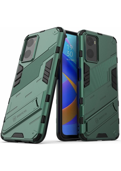 Realme 9i/oppo A36/A76 Için Sert Pc+Yumuşak Tpu Kılıf Ayarlanabilir Ayaklı Iyi Korunan Telefon Kılıfı Kabuk-Yeşil (Yurt Dışından)