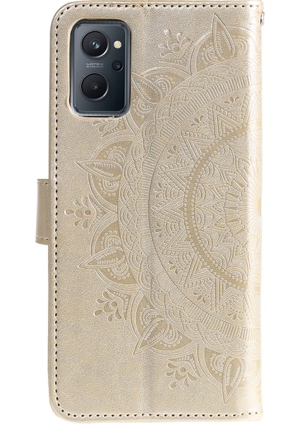 Realme 9i/oppo A36/A76 Baskılı Mandala Çiçek Pu Deri Kılıf Görüntüleme Standı Cüzdan Folio Flip Kılıf Bilek Kayışı Ile-Altın (Yurt Dışından) modelleri