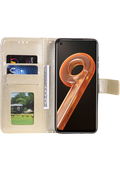 Realme 9i/oppo A36/A76 Baskılı Mandala Çiçek Pu Deri Kılıf Görüntüleme Standı Cüzdan Folio Flip Kılıf Bilek Kayışı Ile-Altın (Yurt Dışından) fırsatları