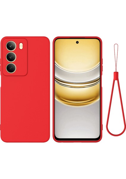 Realme 14X 5g Sıvı Silikon Kılıf Telefon Arka Kapağı El Kayışı Ile-Kırmızı (Yurt Dışından)