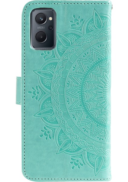 Realme 9i/oppo A36/A76 Baskılı Mandala Çiçek Pu Deri Kılıf Görüntüleme Standı Cüzdan Folio Flip Kılıf Bilek Kayışı Ile-Yeşil (Yurt Dışından) modelleri