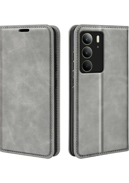 Realme C75 Kılıf Cilt Dokunmatik Deri Cüzdan Telefon Kılıfı-Gri (Yurt Dışından)