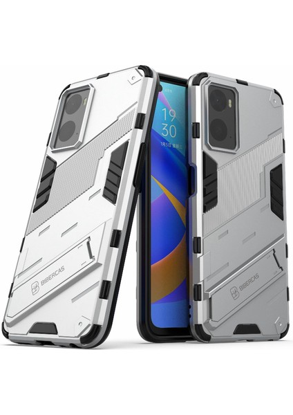 Realme 9i/oppo A36/A76 Için Sert Pc+Yumuşak Tpu Kılıf Ayarlanabilir Ayaklı Iyi Korunan Telefon Kılıfı Kabuk-Beyaz (Yurt Dışından)