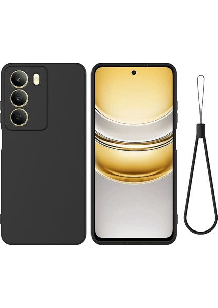 Realme 14X 5g Sıvı Silikon Kılıf Telefon Arka Kapağı El Kayışı Ile-Siyah (Yurt Dışından)