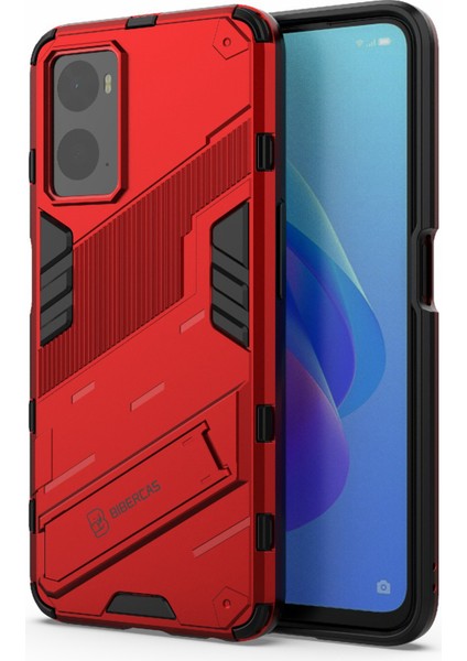 Realme 9i/oppo A36/A76 Için Sert Pc+Yumuşak Tpu Kılıf Ayarlanabilir Ayak Iyi Korunan Telefon Kılıfı Kabuk-Kırmızı (Yurt Dışından) modelleri