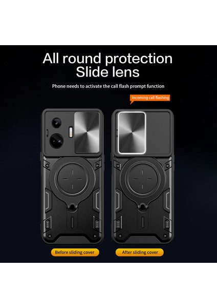 Realme Gt3 5g/gt Neo 5 5g Pc+Tpu Döndürülebilir Destek Kapağı Sürgülü Lens Koruma Darbeye Dayanıklı Telefon Kılıfı-Gümüş (Yurt Dışından)