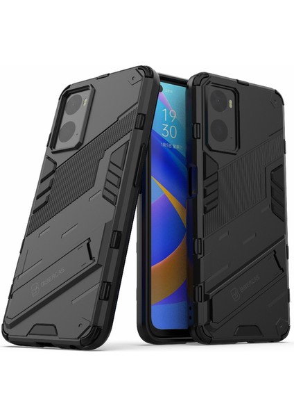 Realme 9i/oppo A36/A76 Için Sert Pc+Yumuşak Tpu Kılıf Ayarlanabilir Destek Iyi Korunan Telefon Kılıfı Kabuğu-Siyah (Yurt Dışından)