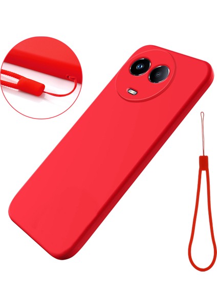 Realme C67 5g Telefon Kılıfı Sıvı Silikon Arka Kapak Bilek Kayışı Ile-Kırmızı (Yurt Dışından)