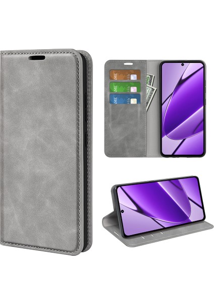 Realme 11X 5g/11 5g(Global)Slim-Fit Shell Skin-Touch Cüzdan Telefon Kılıfı Standı Pu Deri Cep Telefonu Kılıfı-Gri (Yurt Dışından) indirimleri