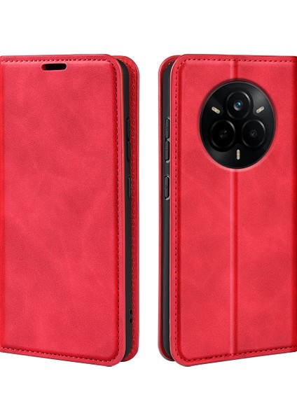 Realme 14 Pro 5g Kılıf Cilt Dokunmatik Deri Cüzdan Telefon Kılıfı-Kırmızı (Yurt Dışından)