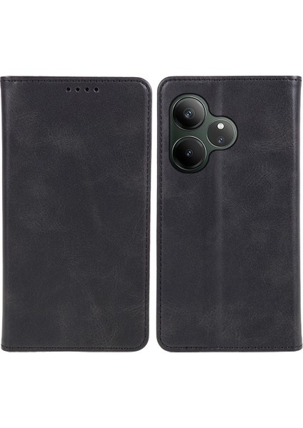 Realme Gt 6 5g Kılıf Güçlü Manyetik Pu Deri Telefon Kılıfı Buzağı Dokusu-Siyah (Yurt Dışından)