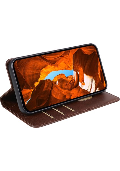 Realme Gt 6 5g Kılıf Güçlü Manyetik Pu Deri Telefon Kılıfı Dana Dokusu-Kahverengi (Yurt Dışından)
