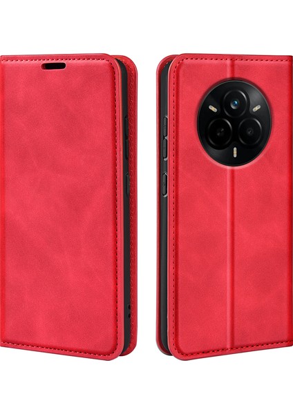 Realme 14 Pro+5g Kılıf Cilt Dokunmatik Deri Cüzdan Telefon Kılıfı-Kırmızı (Yurt Dışından)