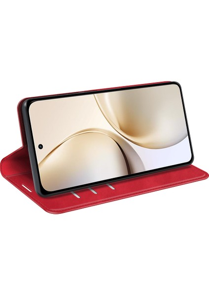 Realme 14 Pro+5g Kılıf Cilt Dokunmatik Deri Cüzdan Telefon Kılıfı-Kırmızı (Yurt Dışından)