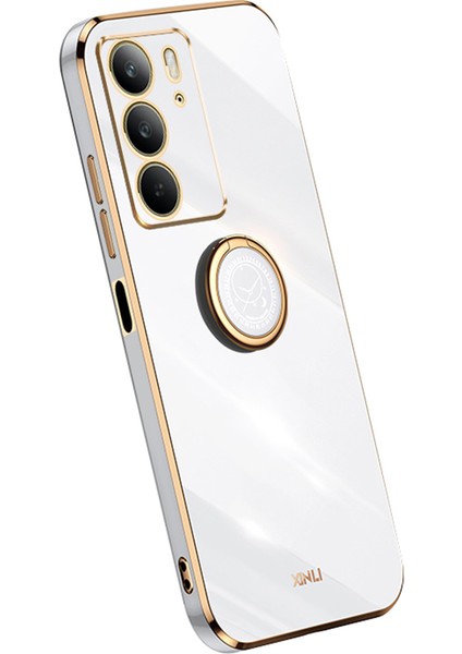 Xınlı Realme C75 Kılıf Halka Kickstand Elektrokaplama Tpu Telefon Kılıfı-Beyaz (Yurt Dışından)