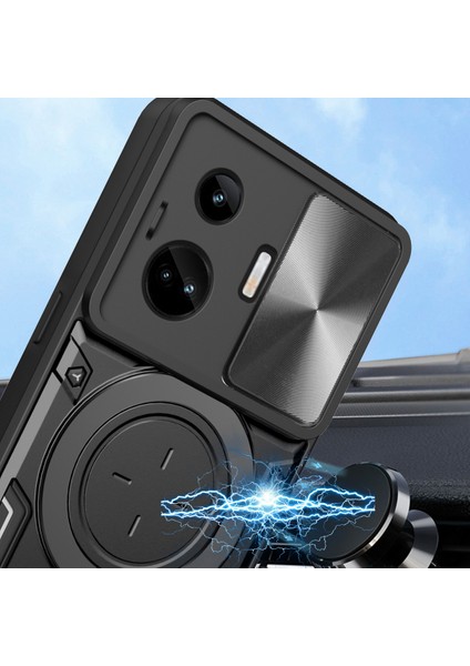Realme Gt3 5g/gt Neo 5 5g Pc+Tpu Döndürülebilir Destek Kapağı Sürgülü Lens Koruma Darbeye Dayanıklı Telefon Kılıfı-Gümüş (Yurt Dışından)