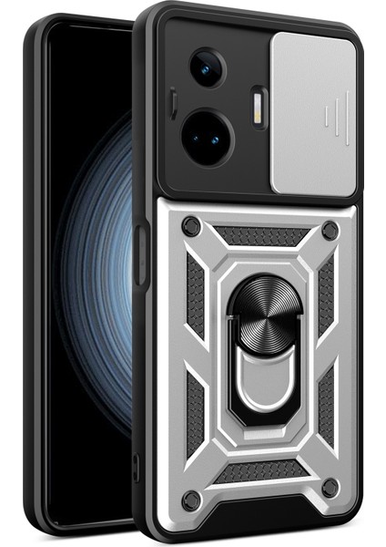 Realme Gt Neo 5 5g/gt3 5g Kılıf Sürgülü Lens Koruyucu Pc+Tpu Ayaklı Telefon Kılıfı-Gümüş (Yurt Dışından)
