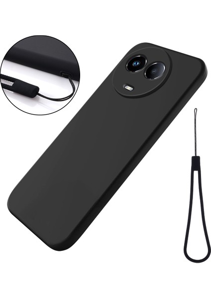 Realme C67 5g Telefon Kılıfı Sıvı Silikon Arka Kapak Bilek Kayışı Ile-Siyah (Yurt Dışından)