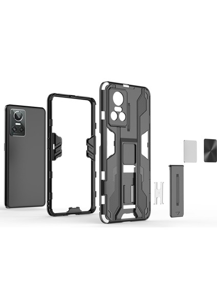 Realme Gt Neo 3 5g Darbeye Dayanıklı Kickstand Telefon Kılıfı Sert Pc Yumuşak Tpu Çift Katmanlı Koruyucu Kılıf-Siyah (Yurt Dışından) fiyatları