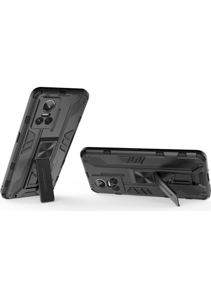 Realme Gt Neo 3 5g Darbeye Dayanıklı Kickstand Telefon Kılıfı Sert Pc Yumuşak Tpu Çift Katmanlı Koruyucu Kılıf-Siyah (Yurt Dışından) modelleri
