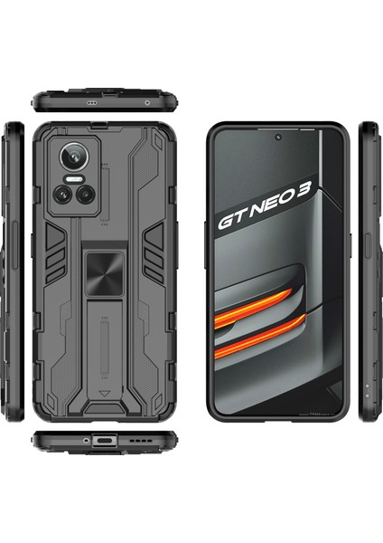 Realme Gt Neo 3 5g Darbeye Dayanıklı Kickstand Telefon Kılıfı Sert Pc Yumuşak Tpu Çift Katmanlı Koruyucu Kılıf-Siyah (Yurt Dışından) fırsatları