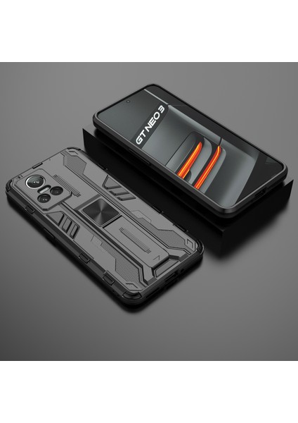 Realme Gt Neo 3 5g Darbeye Dayanıklı Kickstand Telefon Kılıfı Sert Pc Yumuşak Tpu Çift Katmanlı Koruyucu Kılıf-Siyah (Yurt Dışından) indirimleri