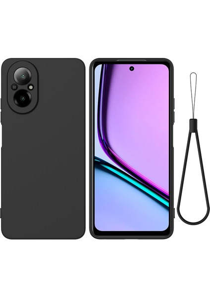 Realme C67 4g Kılıf Sıvı Silikon Fiber Astar Koruyucu Telefon Kılıfı Kayışlı-Siyah (Yurt Dışından)