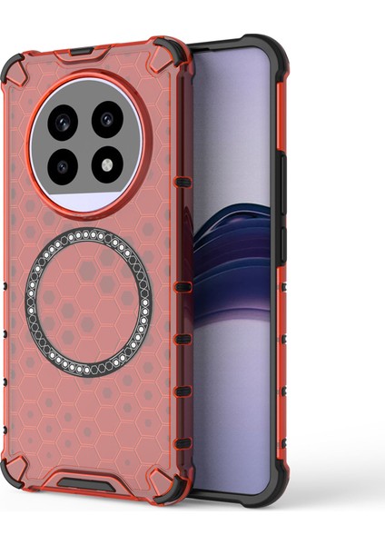 Realme 13 Pro 5g(Global)/13 Pro+5g(Global)Kılıf Magsafe Honeycomb Tasarım Tpu+Pc Telefon Kılıfı ile Uyumlu-Kırmızı (Yurt Dışından)