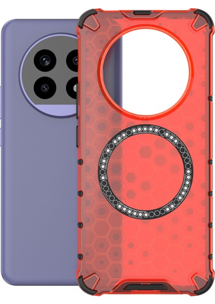 Realme 13 Pro 5g(Global)/13 Pro+5g(Global)Kılıf Magsafe Honeycomb Tasarım Tpu+Pc Telefon Kılıfı ile Uyumlu-Kırmızı (Yurt Dışından)