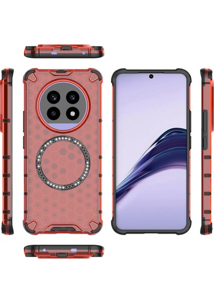 Realme 13 Pro 5g(Global)/13 Pro+5g(Global)Kılıf Magsafe Honeycomb Tasarım Tpu+Pc Telefon Kılıfı ile Uyumlu-Kırmızı (Yurt Dışından)