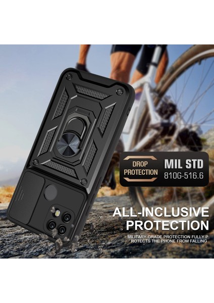 Kamera Kayar Kapak Darbeye Dayanıklı Düşme Önleyici Halka Tutucu Ayak Pc + Tpu Telefon Kılıfı Realme C21-SIYAH (Yurt Dışından) fırsatları