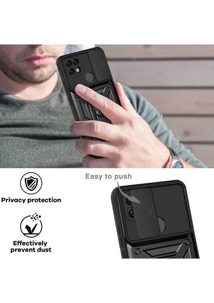Kamera Kayar Kapak Darbeye Dayanıklı Düşme Önleyici Halka Tutucu Ayak Pc + Tpu Telefon Kılıfı Realme C21-SIYAH (Yurt Dışından) indirimleri