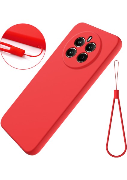 Realme 12 4g/12+5g Cep Telefonu Kılıfı Sıvı Silikon Düşmeye Dayanıklı Arka Kapak Kayışlı-Kırmızı (Yurt Dışından)