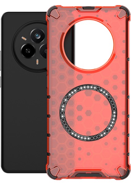 Realme 14 Pro 5g Kılıfı Magsafe Honeycomb Tasarım Tpu+Pc Telefon Kılıfı-Kırmızı ile Uyumlu (Yurt Dışından)