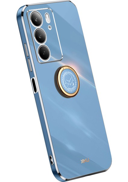 Xınlı Realme C75 Kılıf Halkası Kickstand Elektrokaplama Tpu Telefon Kılıfı-Mavi (Yurt Dışından)
