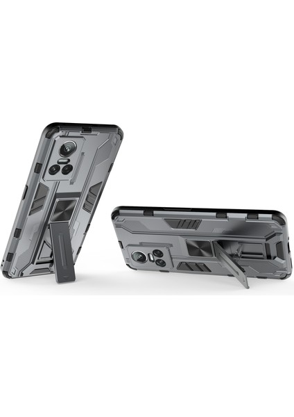 Realme Gt Neo 3 5g Darbeye Dayanıklı Kickstand Telefon Kılıfı Sert Pc Yumuşak Tpu Çift Katmanlı Koruyucu Kılıf-Gri (Yurt Dışından) modelleri