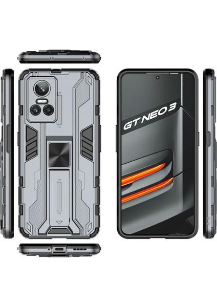 Realme Gt Neo 3 5g Darbeye Dayanıklı Kickstand Telefon Kılıfı Sert Pc Yumuşak Tpu Çift Katmanlı Koruyucu Kılıf-Gri (Yurt Dışından) fırsatları
