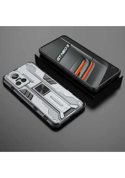 Realme Gt Neo 3 5g Darbeye Dayanıklı Kickstand Telefon Kılıfı Sert Pc Yumuşak Tpu Çift Katmanlı Koruyucu Kılıf-Gri (Yurt Dışından) indirimleri