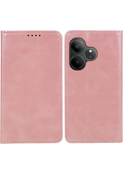 Realme Gt 6 5g Kılıf Güçlü Manyetik Pu Deri Telefon Kılıfı Dana Dokusu-Gül Altın (Yurt Dışından)