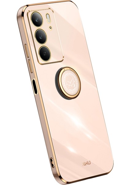 Xınlı Realme C75 Kılıf Halkası Kickstand Elektrokaplama Tpu Telefon Kılıfı-Pembe (Yurt Dışından)